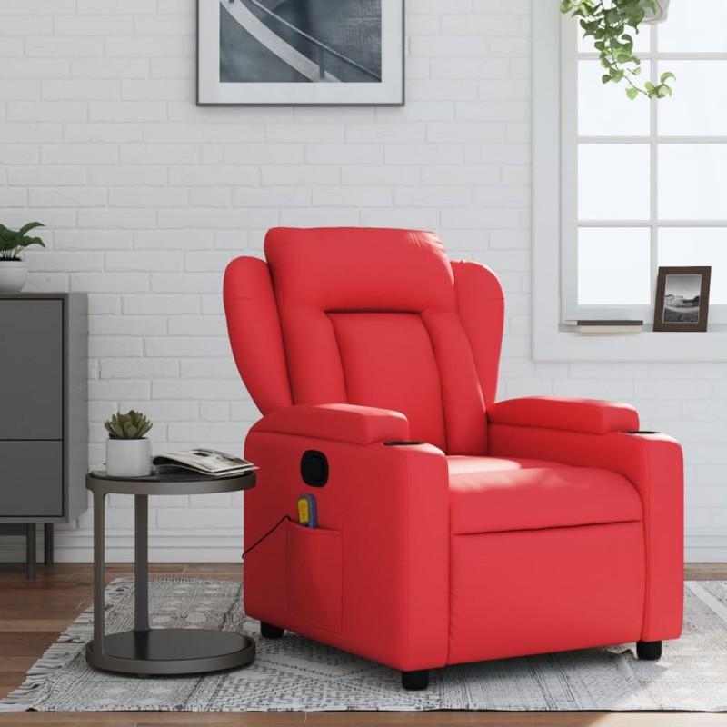 Poltrona de massagens reclinável couro artificial vermelho-Poltronas-Home Retail