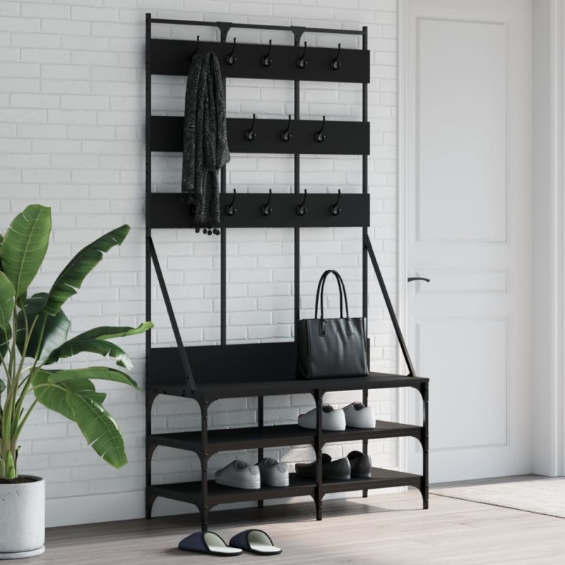 Bengaleiro c/ arrumação de calçado 100x40x184 cm preto-Cabides para vestidos-Home Retail