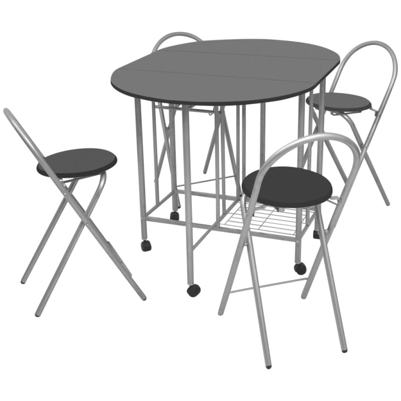 Conjunto de jantar dobrável 5 pcs MDF preto-Conjuntos de móveis para cozinha e sala de jantar-Home Retail