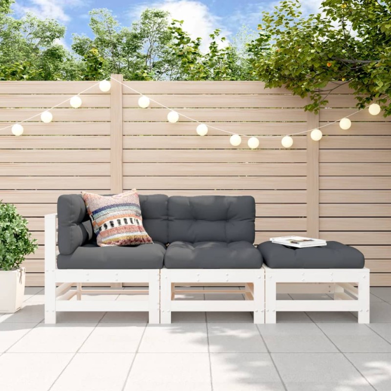 3 pcs conjunto lounge de jardim madeira de pinho maciça branco-Unidades de sofá com módulos externos-Home Retail