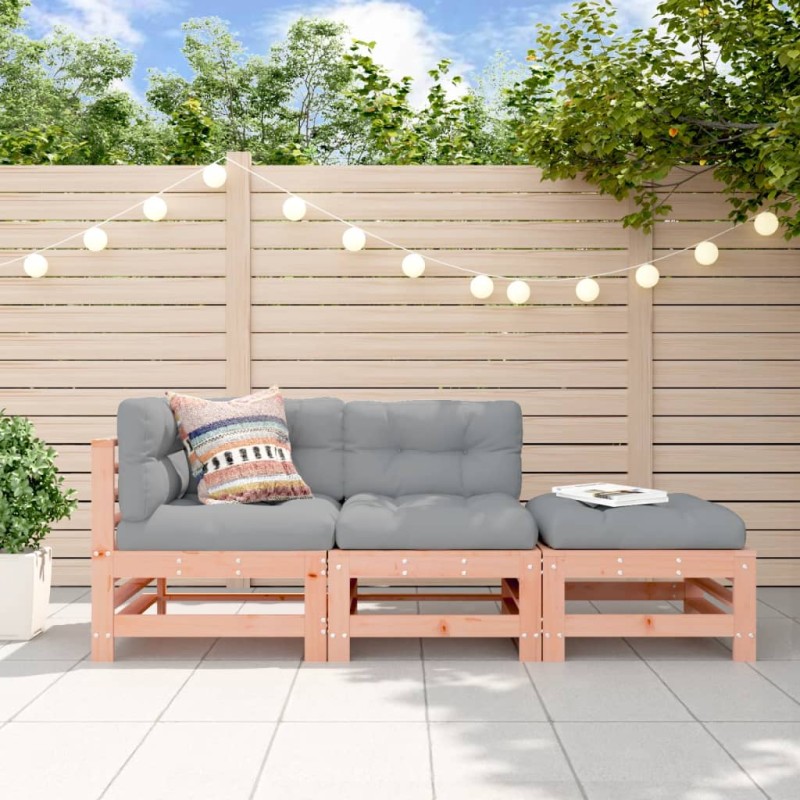 3 pcs conjunto lounge de jardim madeira de douglas maciça-Unidades de sofá com módulos externos-Home Retail