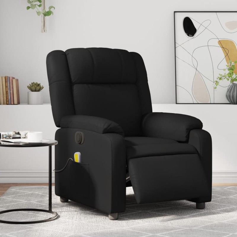 Poltrona massagens reclinável elétrica couro artificial preto-Poltronas-Home Retail