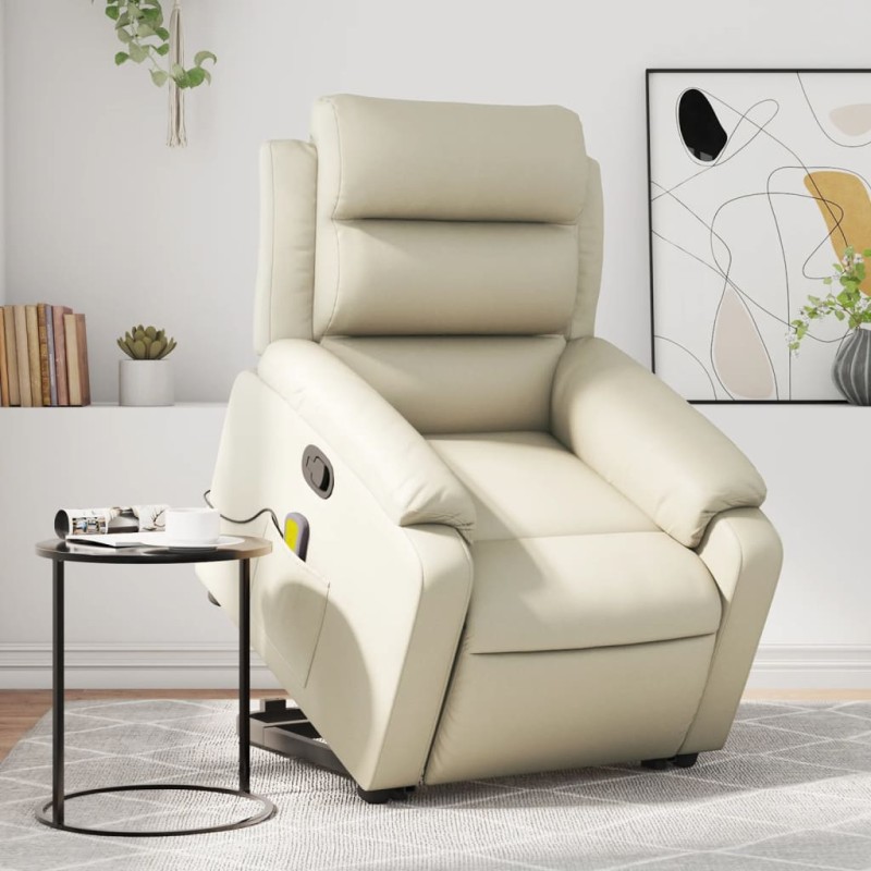 Poltrona reclinável de massagens couro artificial cor creme-Poltronas-Home Retail