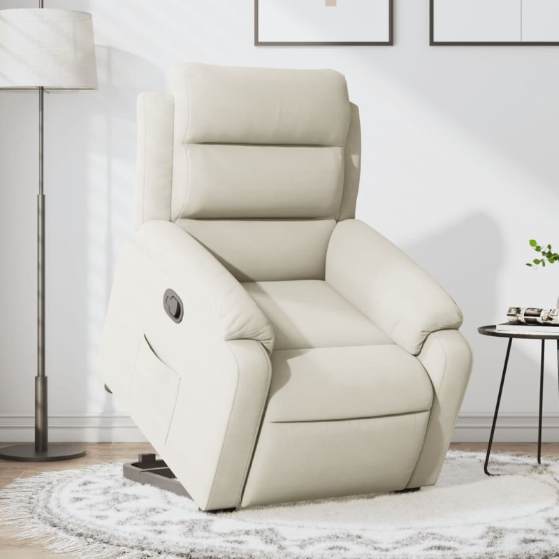 Poltrona reclinável elevatória veludo cor creme-Poltronas-Home Retail