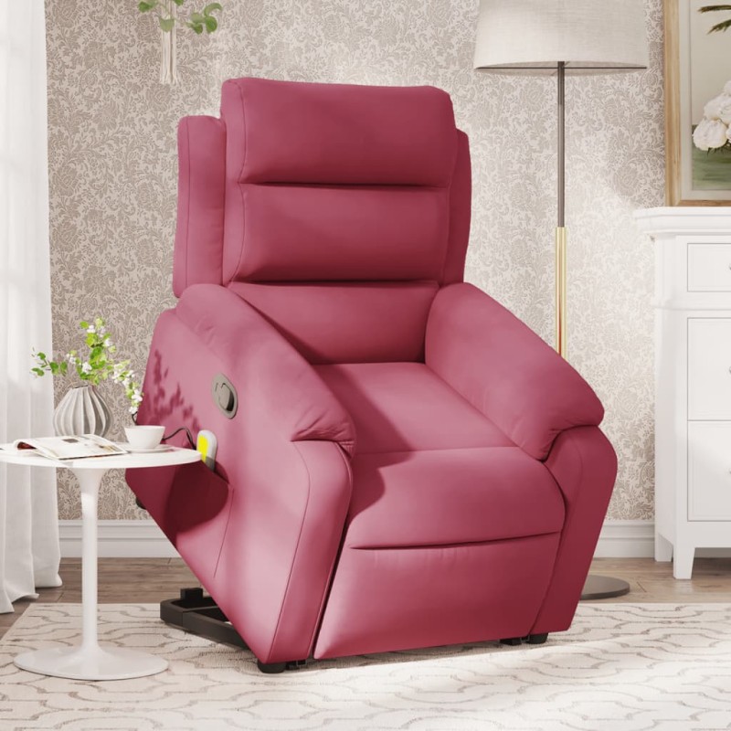 Poltrona elevatória de massagens veludo vermelho tinto-Poltronas-Home Retail