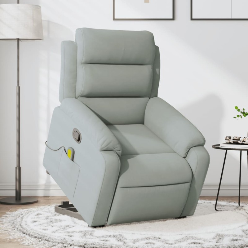 Poltrona elevatória de massagens veludo cinza-claro-Poltronas-Home Retail