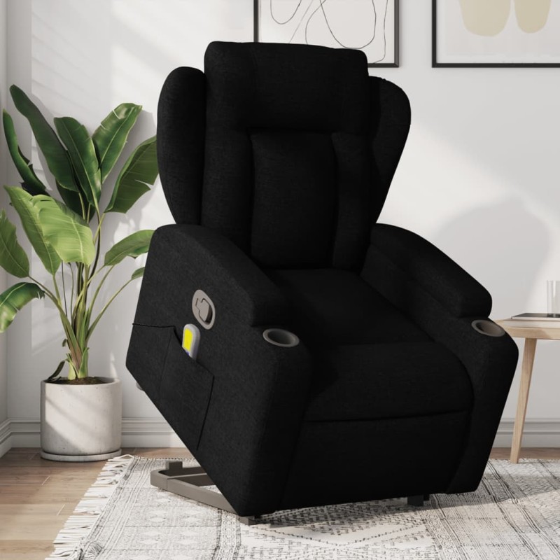 Poltrona de massagens reclinável elevatória tecido preto-Poltronas-Home Retail