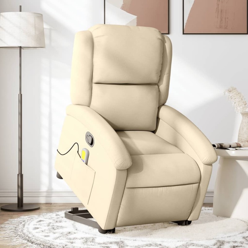 Poltrona elevatória de massagens tecido cor creme-Poltronas-Home Retail