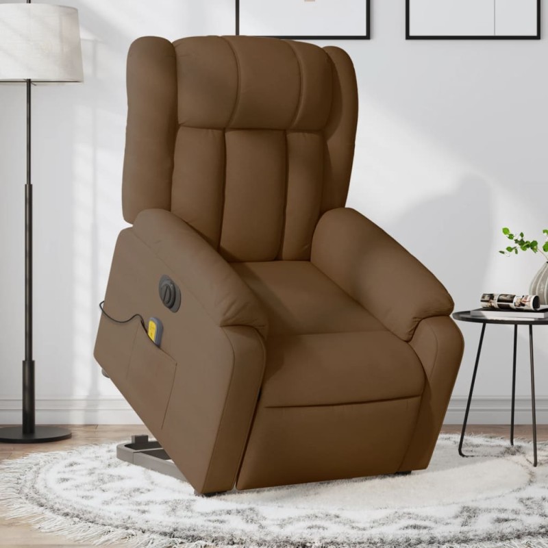 Poltrona elétrica elevatória massagens tecido castanho-Poltronas-Home Retail