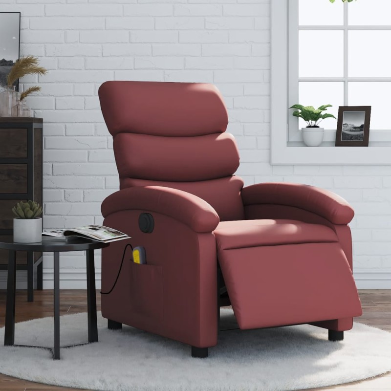 Poltrona massagens reclin. elétrica couro artif. vermelho-tinto-Poltronas-Home Retail