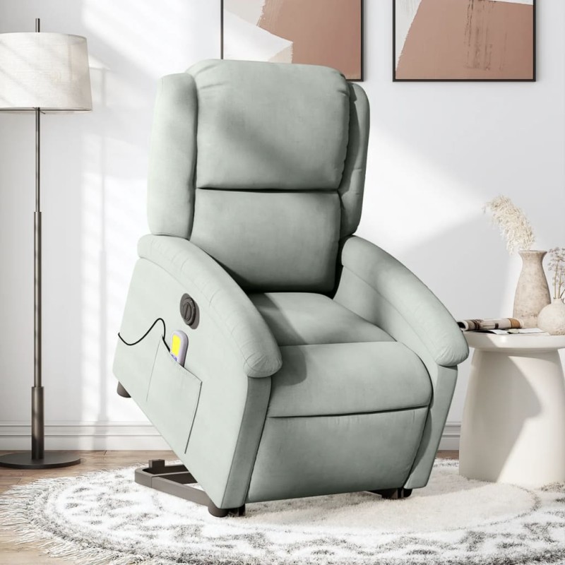 Poltrona de massagens reclinável elétrica veludo cinzento-claro-Poltronas-Home Retail