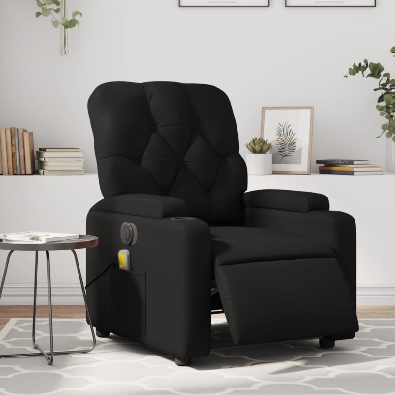 Poltrona massagens reclinável elétrica couro artificial preto-Poltronas-Home Retail