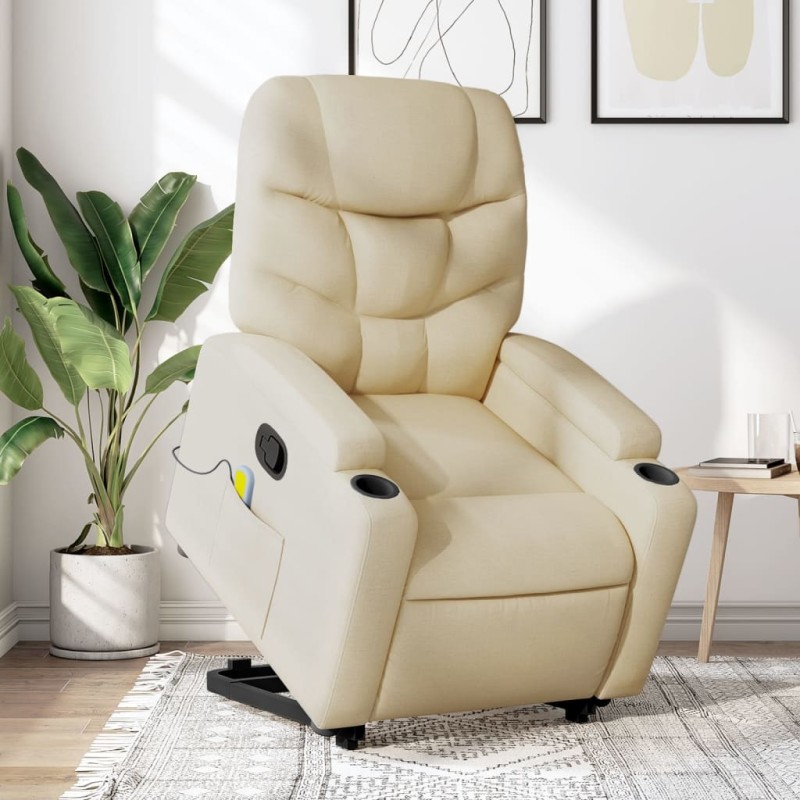 Poltrona elevatória de massagens tecido cor creme-Poltronas-Home Retail