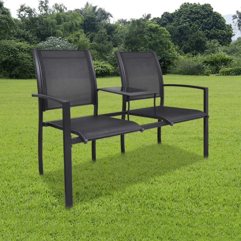 Banco de jardim de 2 lugares 131 cm aço e textilene preto-Bancos de jardim-Home Retail