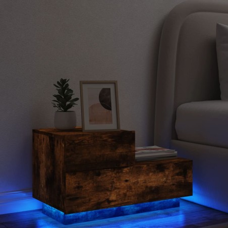 Mesa de cabeceira com luzes LED 70x36x40,5 cm carvalho fumado