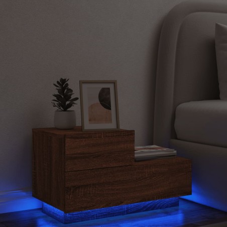 Mesa de cabeceira com luzes LED 70x36x40,5 cm carvalho castanho