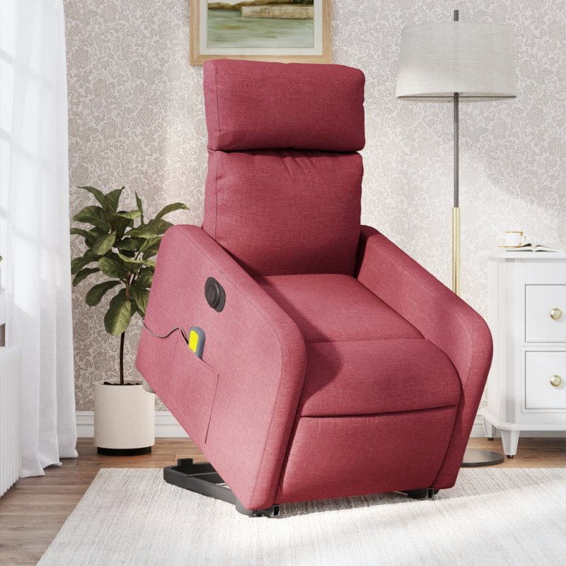 Poltrona elevatória de massagens elétrica tecido vermelho tinto-Poltronas-Home Retail