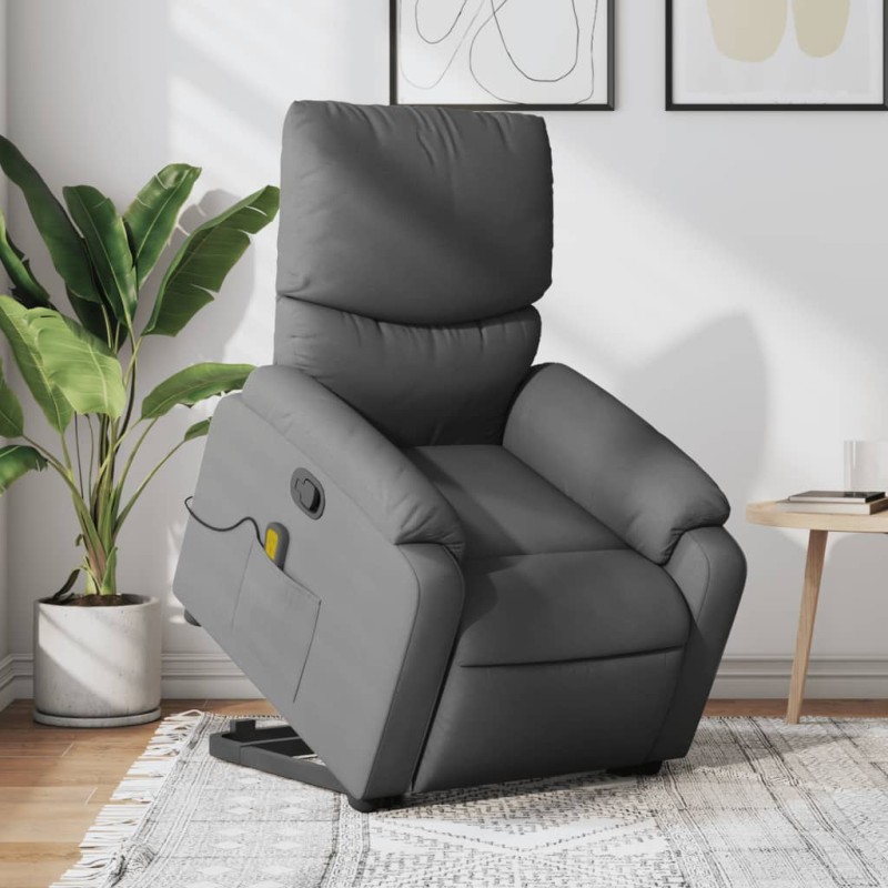 Poltrona elevatória de massagens tecido cinzento-escuro-Poltronas-Home Retail