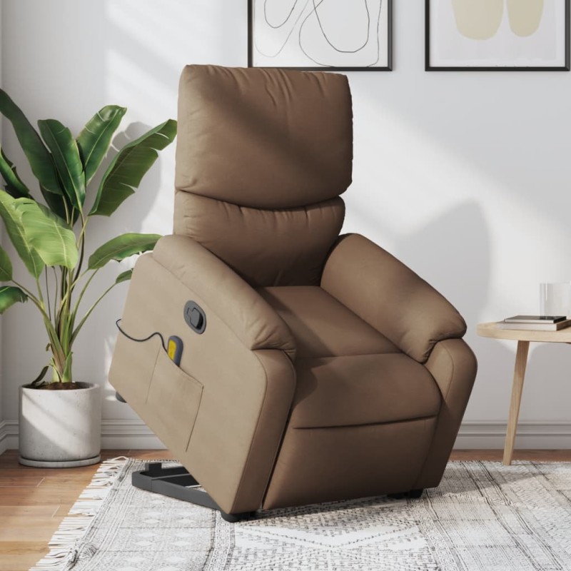 Poltrona reclinável massagens tecido castanho-Poltronas-Home Retail