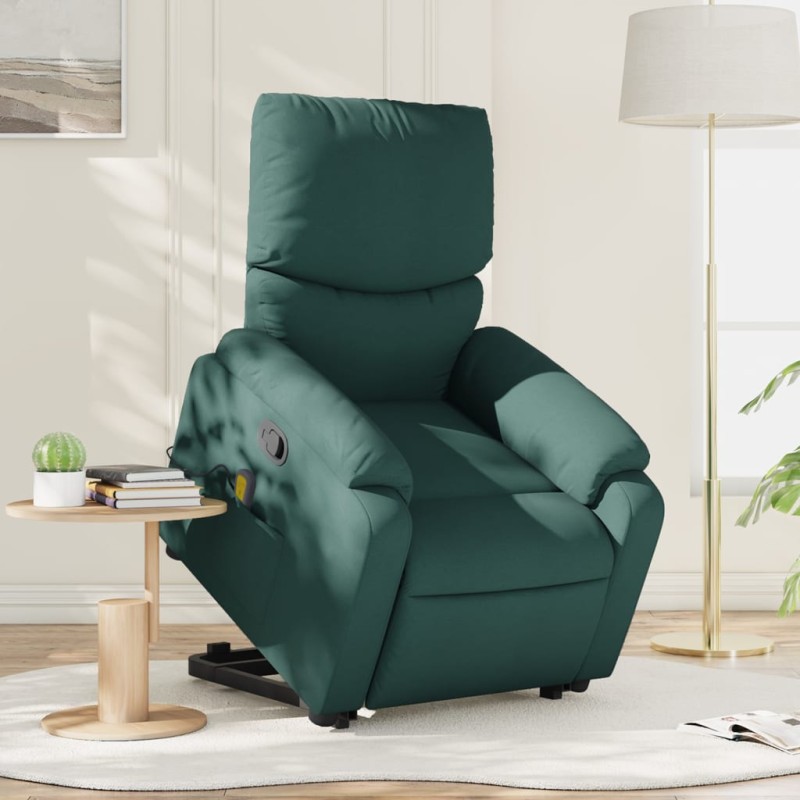 Poltrona reclinável elevatória de massagens tecido verde-escuro-Poltronas-Home Retail