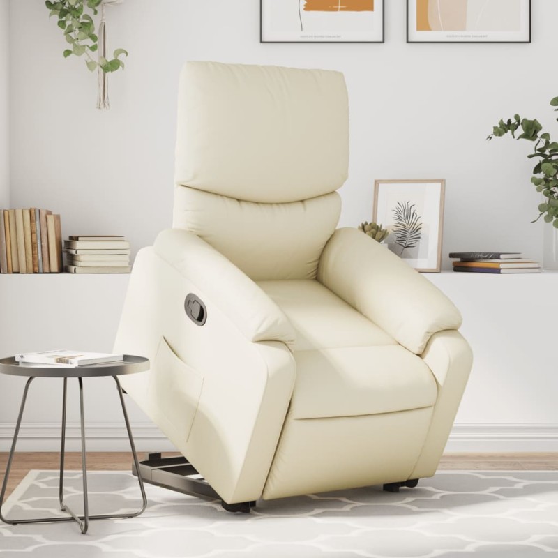 Poltrona reclinável de massagens couro artificial cor creme-Poltronas-Home Retail