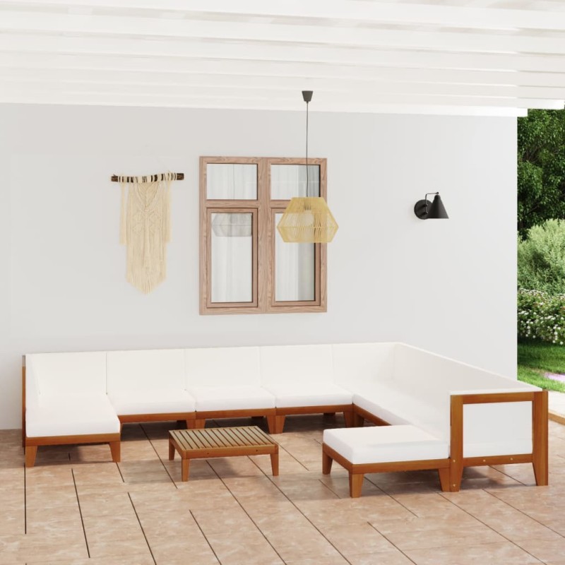 11 pcs conjunto lounge de jardim c/ almofadões acácia maciça-Conjuntos de jardim-Home Retail