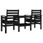 Banco de jardim 2 lugares com mesa pinho maciço preto