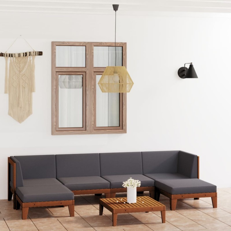 7 pcs conjunto lounge de jardim c/ almofadões acácia maciça-Conjuntos de jardim-Home Retail