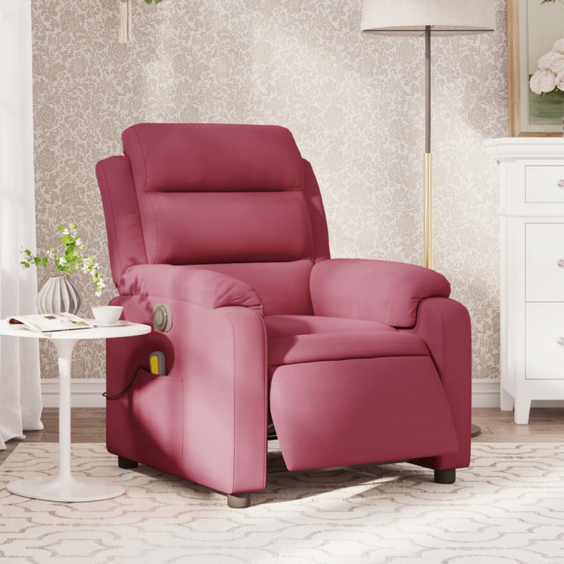 Poltrona de massagens reclinável elétrica veludo vermelho tinto-Poltronas-Home Retail