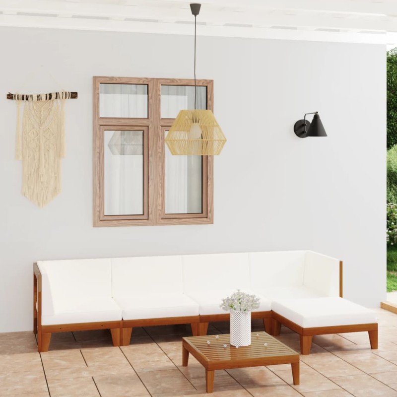 6 pcs conjunto lounge de jardim c/ almofadões acácia maciça-Conjuntos de jardim-Home Retail