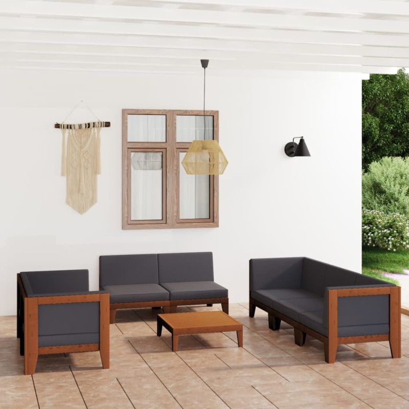 9 pcs conjunto lounge de jardim c/ almofadões acácia maciça-Conjuntos de jardim-Home Retail