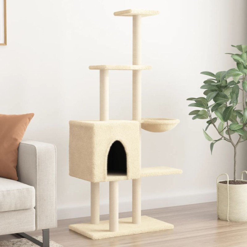 Árvore para gatos c/ postes arranhadores sisal 145 cm cor creme-Móveis para gatos-Home Retail