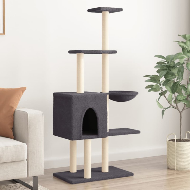 Árvore p/ gatos c/ postes arranhadores sisal 145cm cinza-escuro-Móveis para gatos-Home Retail