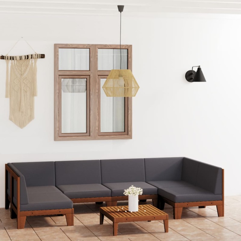 7 pcs conjunto lounge de jardim c/ almofadões acácia maciça-Conjuntos de jardim-Home Retail