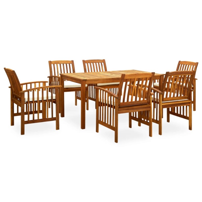 7 pcs conjunto de jantar p/ jardim c/ almofadões acácia maciça-Conjuntos de jardim-Home Retail