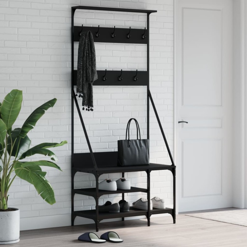 Bengaleiro c/ arrumação de calçado 80x40x184 cm preto-Cabides para vestidos-Home Retail