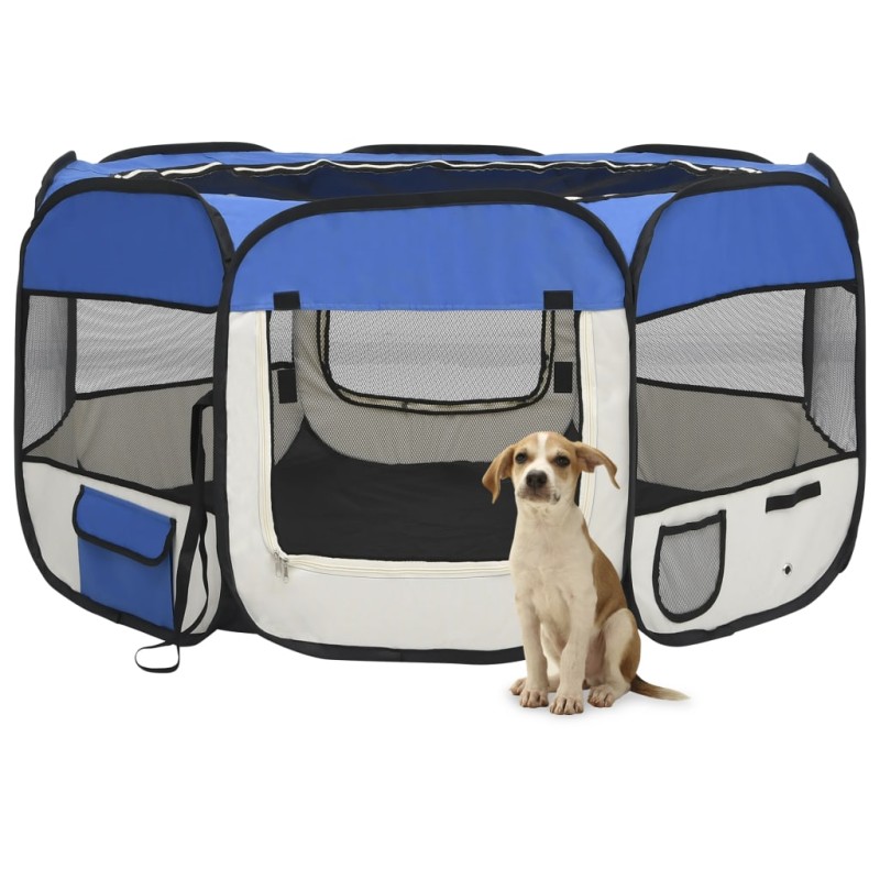 Parque dobrável p/ cão c/ saco de transporte 125x125x61cm azul-Canis-Home Retail