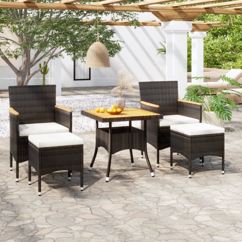 5 pcs conjunto de jantar p/ jardim vime PE/acácia maciça preto-Conjuntos de jardim-Home Retail