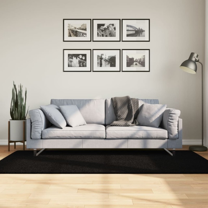 Tapete pelo curto macio e lavável HUARTE 100x200 cm preto-Tapetes-Home Retail