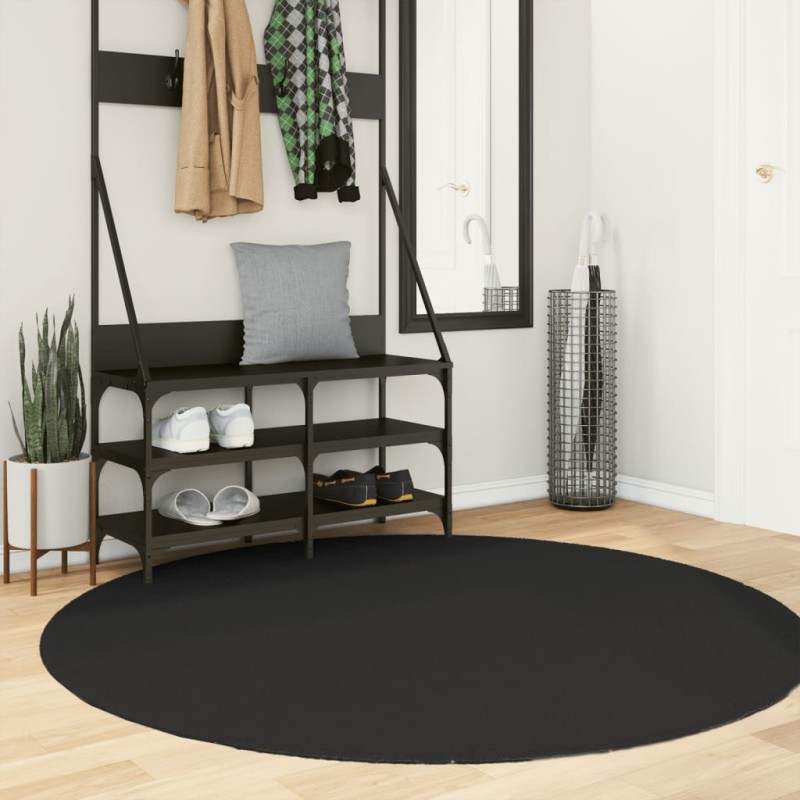 Tapete pelo curto macio e lavável HUARTE Ø 160 cm preto-Tapetes-Home Retail