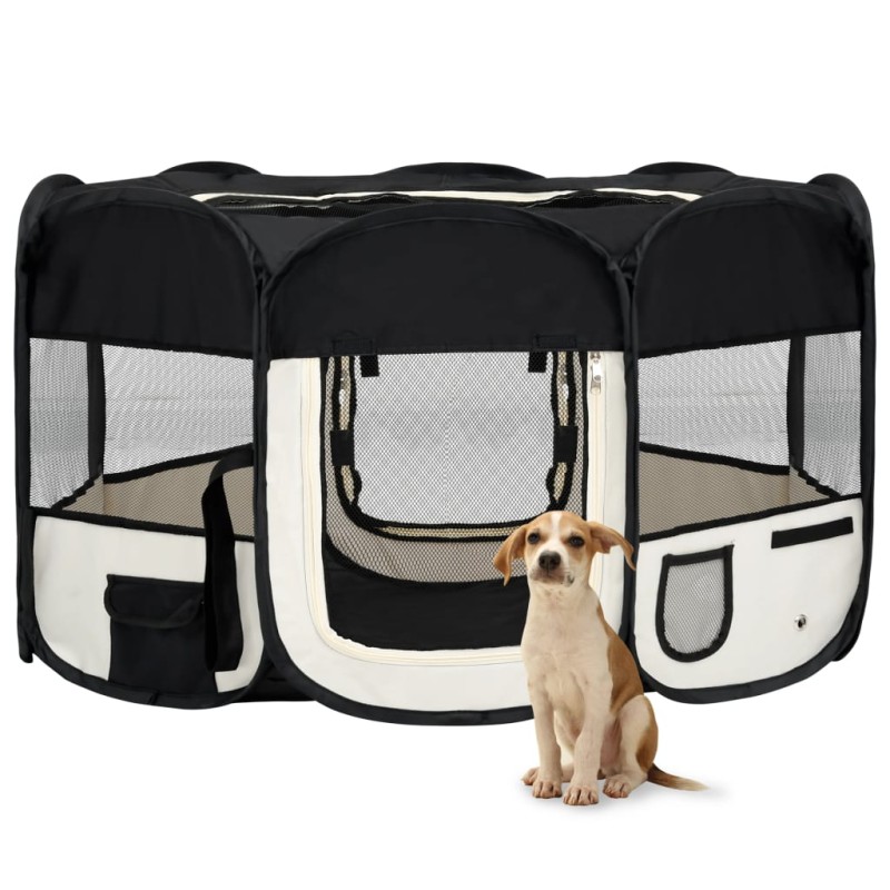 Parque dobrável p/ cão c/ saco de transporte 145x145x61cm preto-Canis-Home Retail