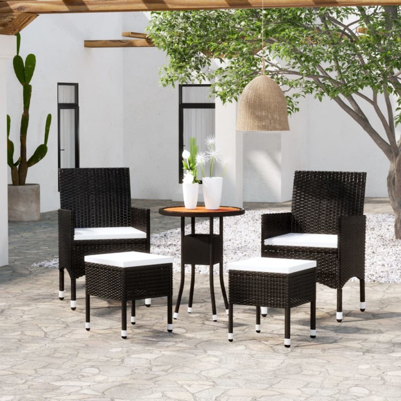 5 pcs conjunto lounge de jardim vime PE preto-Conjuntos de jardim-Home Retail