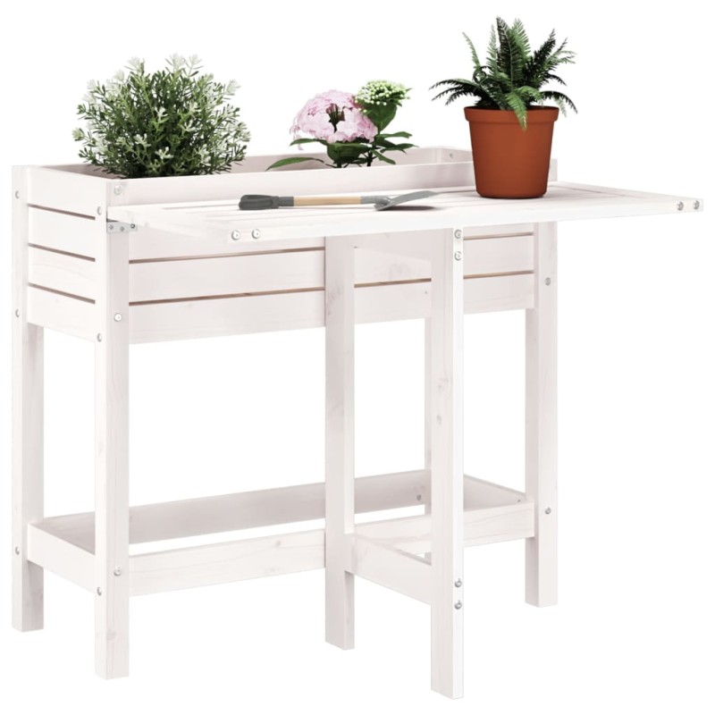 Floreira de jardim com tampo dobrável pinho maciço branco-Vasos e floreiras-Home Retail