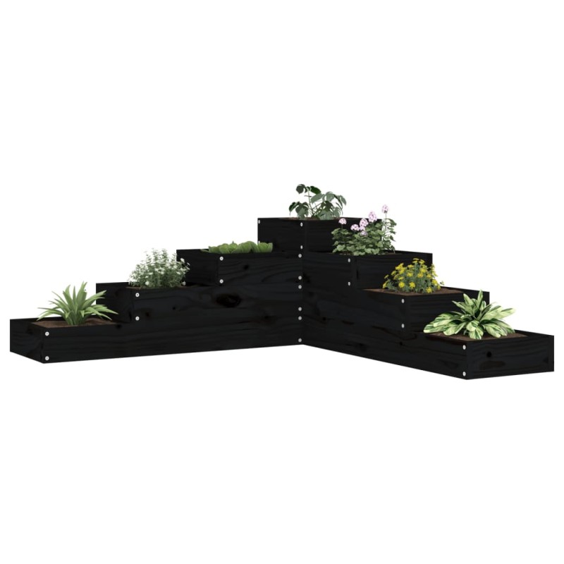 Floreira com 4 níveis 106x104,5x36 cm pinho maciço preto-Vasos e floreiras-Home Retail