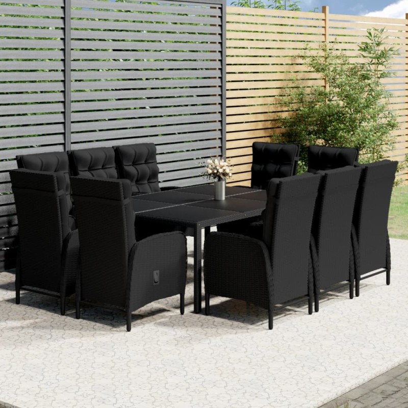 11 pcs conjunto de jantar para jardim vime PE preto-Conjuntos de jardim-Home Retail