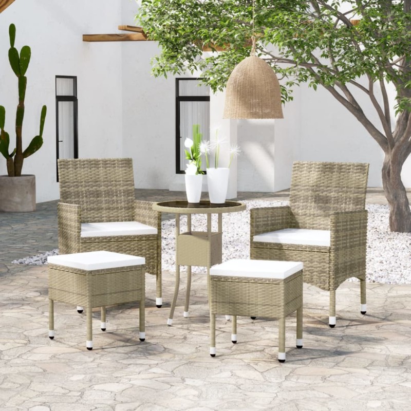 5 pcs conjunto lounge de jardim vime PE bege-Conjuntos de jardim-Home Retail