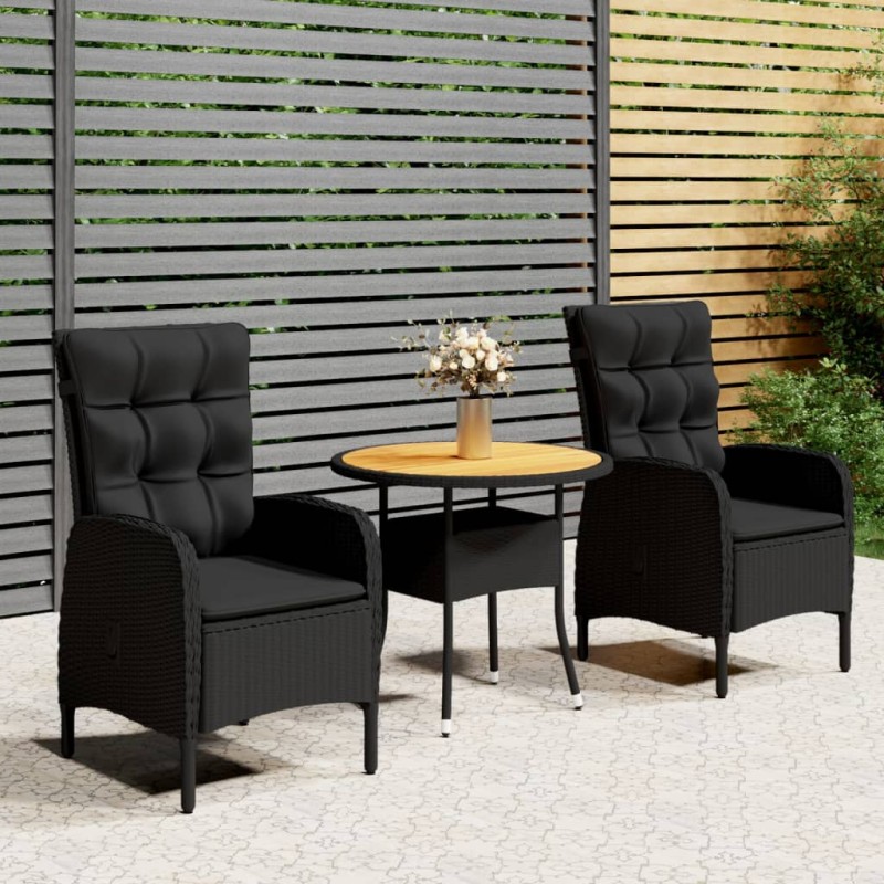 3 pcs conjunto de bistrô para jardim vime PE preto-Conjuntos de jardim-Home Retail