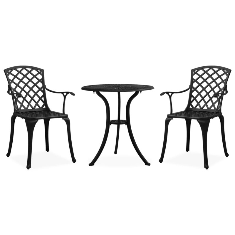 3 pcs conjunto de bistrô alumínio fundido preto-Conjuntos de jardim-Home Retail