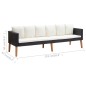 4 pcs conjunto lounge de jardim c/ almofadões vime PE preto