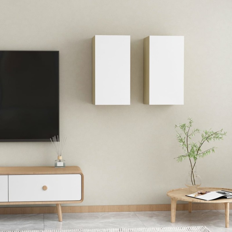 Móveis de TV 2 pcs derivados madeira branco e carvalho sonoma-Móveis de TV-Home Retail